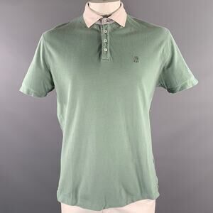 BRUNELLO CUCINELLI Size L Green White Color Block Cotton Polo